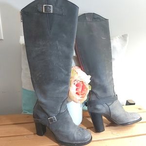 Charles David gray leather knee high tall boots 3.5" heels